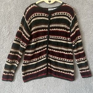 Capacity Vintage Womens Cardigan Sweater Shoulder Pads Made in Hong Kong Medium